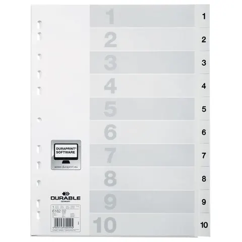 Zakładki A4 wykonane z PP nadrukowane indeksy 1-10 /616202/