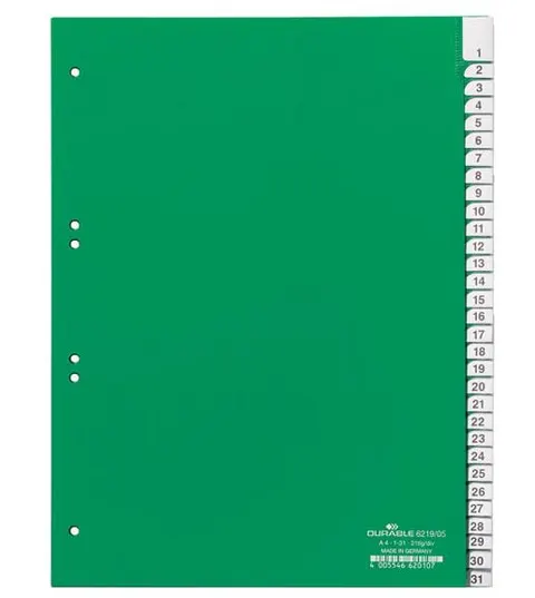Zakładki A4 zgrzane wymienne indeksy 1-31 zielone /621905/