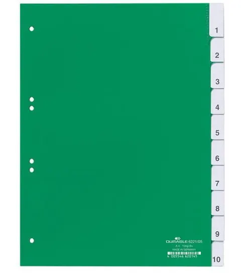 Zakładki A4 zgrzane wymienne indeksy 10 części zielone/622105/