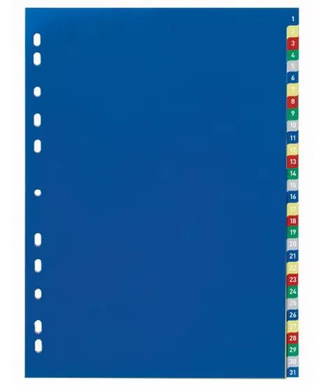 Przekładki A4 wykonane z PP kolorowe indeksy 1-31 675627