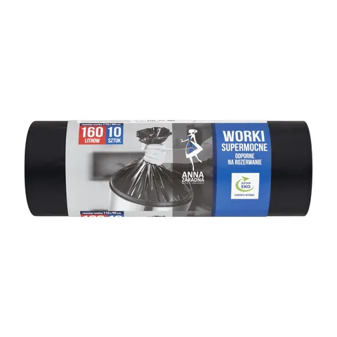 ANNA ZARADNA WORKI NA ŚMIECI LDPE SUPERMOCNE 160L 10 SZT. CZARNE