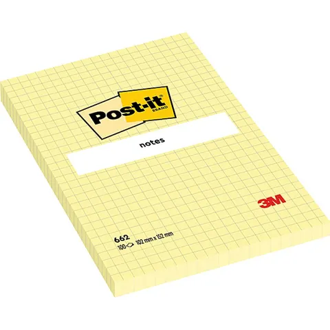 Notes samoprzylepny 102x152 mm 100 kartek 662 w kratkę żółty 3M POST-IT
