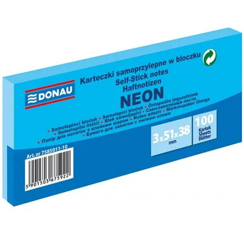 Karteczki samoprzylepne 38X51 /3/ neon niebieski 7585011-10 DONAU