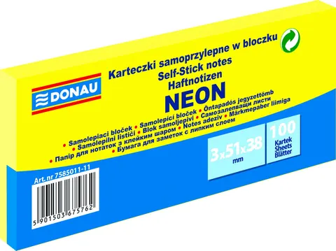 Bloczek samoprzylepny 38x51mm 100k neon żółty (3szt) 7585011-11 DONAU