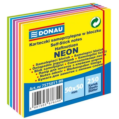 Notes samoprzylepny 50x50mm 250 kartek neon-pastel mix kolorów DONAU /7575011-99/