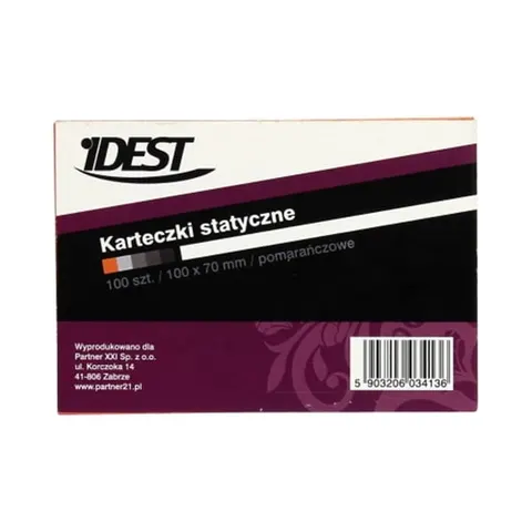 Karteczki statyczne 100X70mm 100 kartek pomarańczowe IDEST 1szt.
