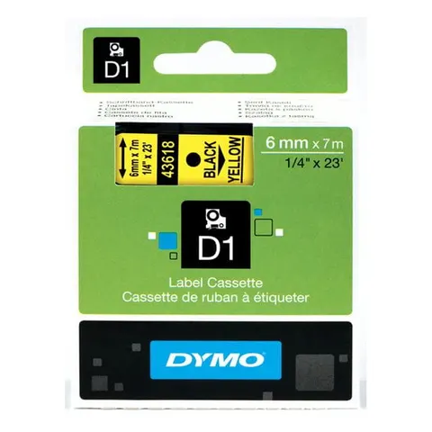 Taśma DYMO D1 6mm x 7m Żółta / Czarny nadruk S0720790 43618