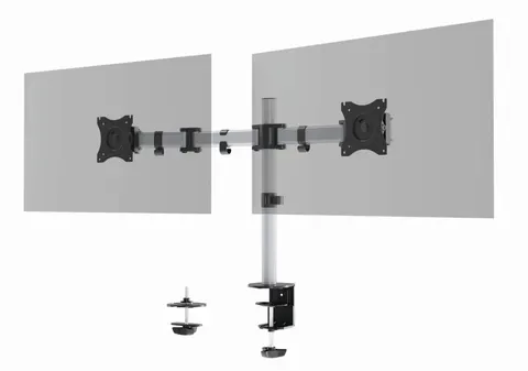 Uchwyt na 2 monitory LCD 21-27cali zacisk biurkowy srebrny /509523/