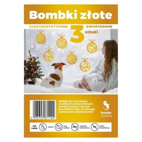 NAKLEJKI/OZDOBY ELEKTROSTATYCZNE KUNKE STICKERS DWUSTRONNE BOMBKI ZŁOTE MIX