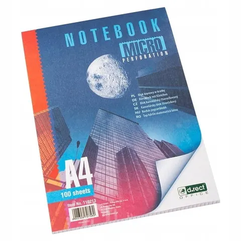 Blok biurowy A4 100 kartek kratka z perforacją 110213 D.RECT