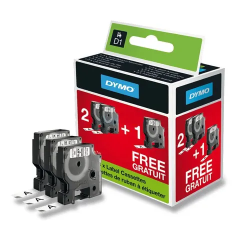 TAŚMA DYMO D1 12mm/7m PODKŁAD BIAŁY NADRUK CZARNY 45013 3szt