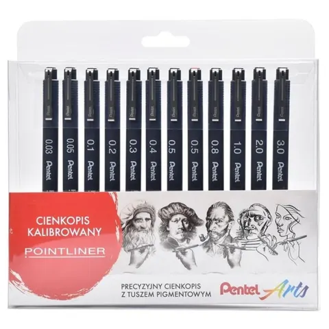 Cienkopis PENTEL POINTLINER czarny mix końcówek 12szt. /S20P-ST12PL/
