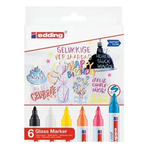 Marker do powierzchni szklanych Edding E-95 1,5-3 mm 6 szt. mix kolorów