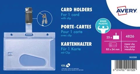 Identyfikator Holder na karty z klipsem 54 x 85 mm plastikowy AVERY 4826 - opakowanie 25 sztuk