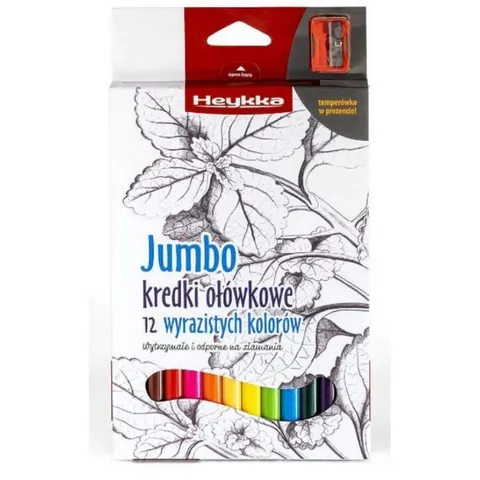 KREDKI OŁÓWKOWE TRÓJKĄTNE JUMBO 12 KOLORÓW HEYKKA Z TEMPERÓWKĄ