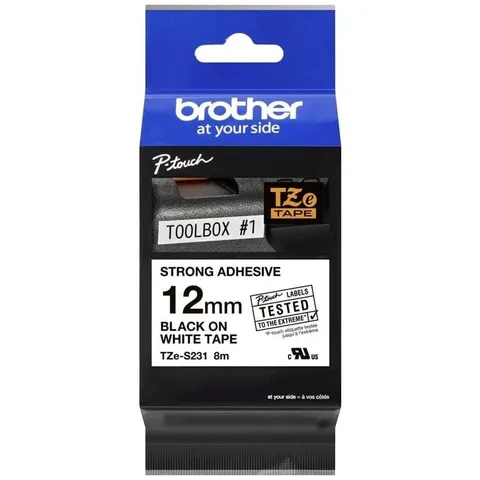 Taśma BROTHER 12mm/8m TZE-S231 podkład biały nadruk czarny OEM 1szt