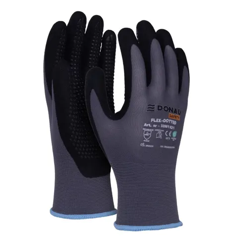 Rękawice Donau Safety Flex-Dotted, kat. II, rozm. 9, szare