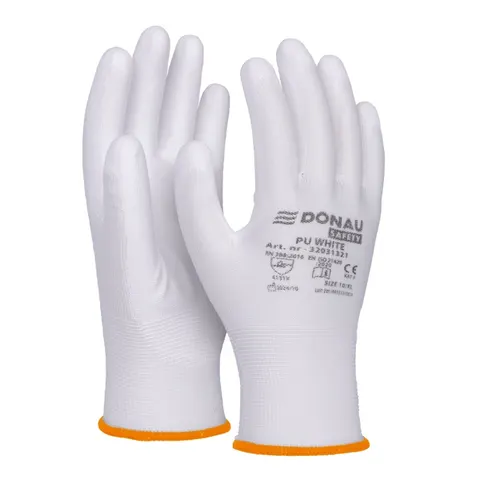 Rękawice Donau Safety PU White, kat. II, rozm. 7, białe