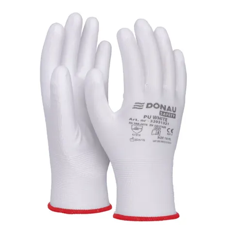 Rękawice Donau Safety PU White, kat. II, rozm. 6, białe