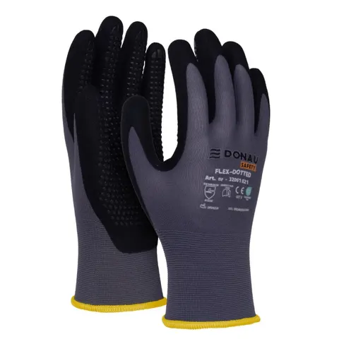 Rękawice Donau Safety Flex-Dotted, kat. II, rozm. 8, szare