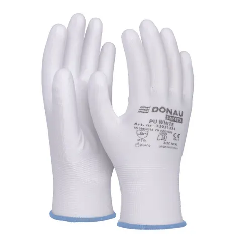 Rękawice Donau Safety PU White, kat. II, rozm. 9, białe