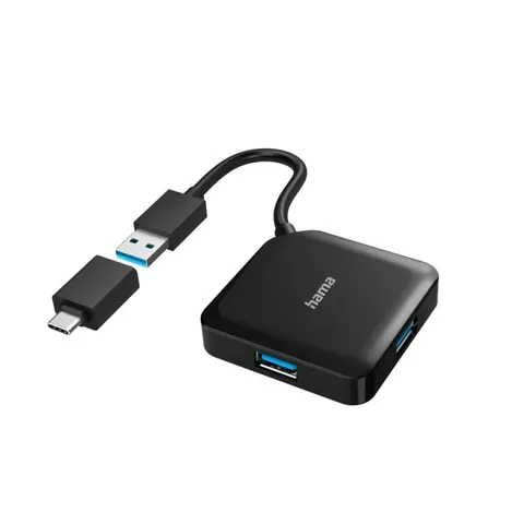 Hama HUB USB 3.0 4xUSB-A + ADAPTER USB-C CZARNY
