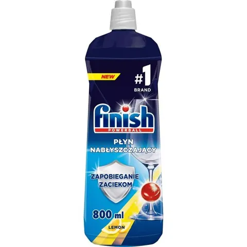 FINISH Powerball Rinse & Shine Aid Płyn Nabłyszczający do Zmywarek 800ml Lemon – Szybsze Schnięcie, Ochrona Szkła i Cytrynowy Blask