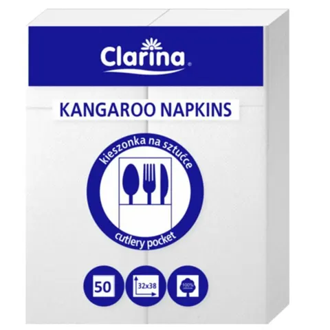 Serwetki na sztućce kangurki 32X38 CLARINA białe 50szt.