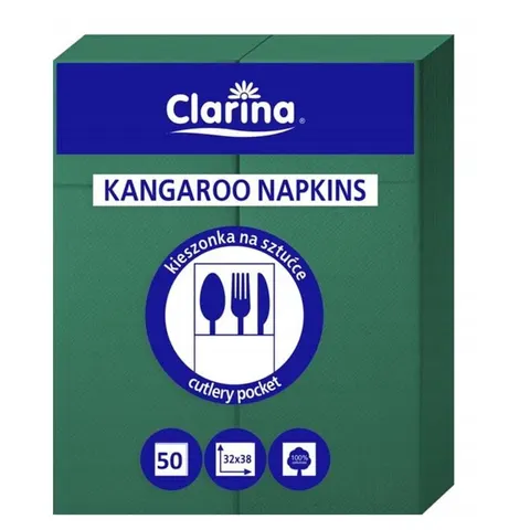 Serwetki na sztućce kangurki 32X38 CLARINA ciemno zielone 50szt.