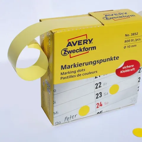 Kółka do zaznaczania w dyspenserze Avery 3852 - Ø 10 mm, 800 szt. / 1 rolka - żółty