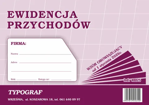 Druk offsetowy EWIDENCJA PRZYCHODÓW A4 48 kartek TYPOFRAF 1szt.