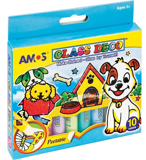 Farby witrażowe Amos Biżuteria 10 kolorów x 10,5 ml + akcesoria