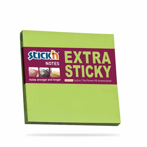 Karteczki samoprzylepne Stick'n extra mocne 76 x 76 mm neonowy zielony 90 szt.