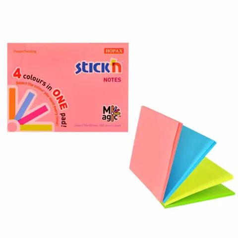 Karteczki samoprzylepne Stick'n Magic Pad 76 x 101 mm mix 4 kolorów neonowych 100 szt.