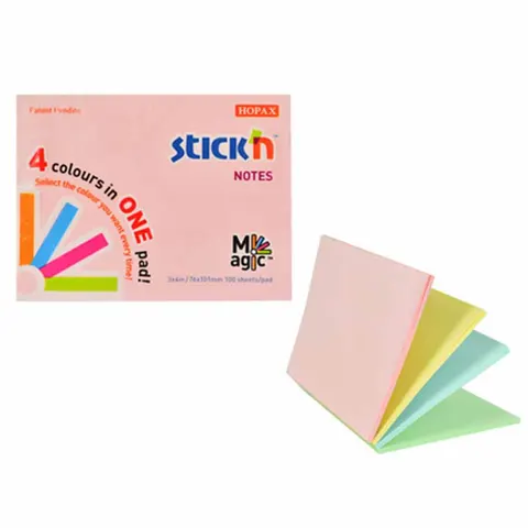 Karteczki samoprzylepne Stick'n Magic Pad 76 x 101 mm mix 4 kolorów pastelowych 100 szt.