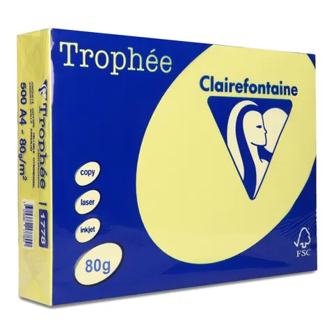 Papier kolorowy pastelowy Trophee A4 80 g żółty 500 ark