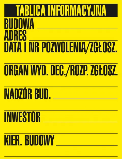 Znak TDC: Budowlana tablica informacyjna