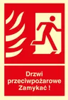 Znak TDC: Drzwi przeciwpożarowe. Zamykać! Kierunek drogi ewakuacyjnej w prawo