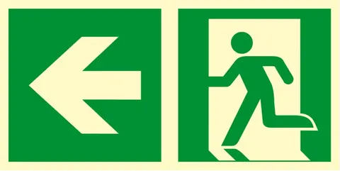 Znak TDC: Kierunek do wyjścia ewakuacyjnego w lewo
