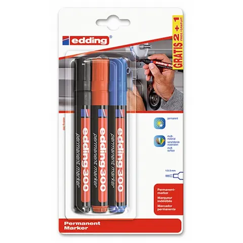 Marker permanentny e00 Edding 1,5-3mm 3 szt mix kolorów