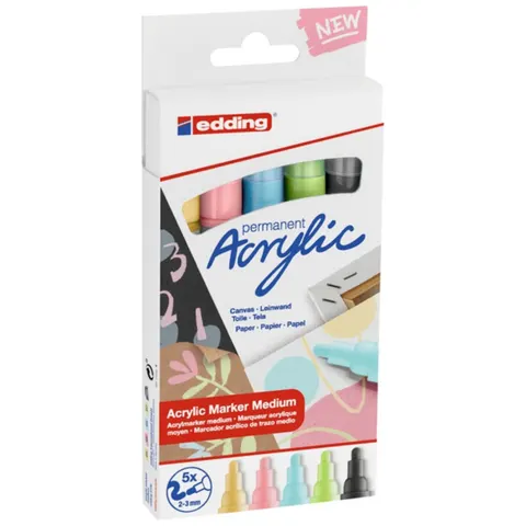 Marker akrylowy e-5100 Edding, 2-3mm, 5 szt., mix kolorów pastel