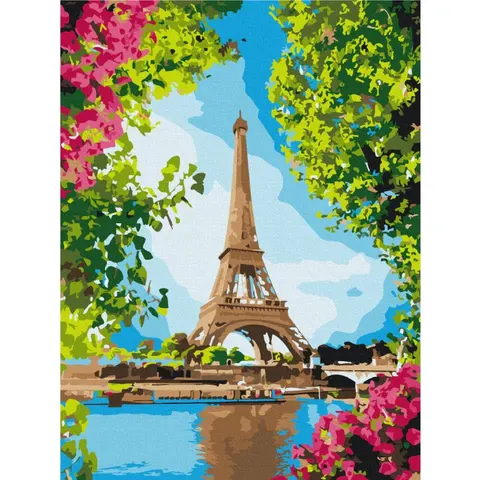 Obraz BRUSHME malowanie po numerach 40x50 cm kwiatowy widok na wieżę Eiffla