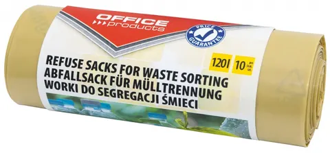 Worki na śmieci LDPE Office Products do segregacji żółte 120 l 10 szt.