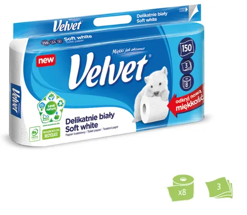 Papier Toaletowy Velvet Delikatnie Biały - 8 Rolek