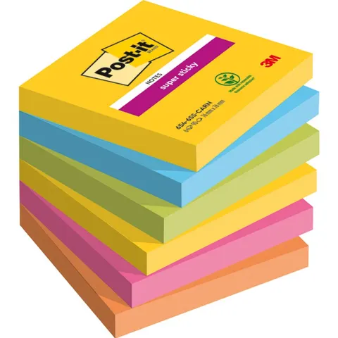Karteczki samoprzylepne Post-it Super Sticky Carnival 76 x 76 mm mix kolorów 6 x 90 szt.