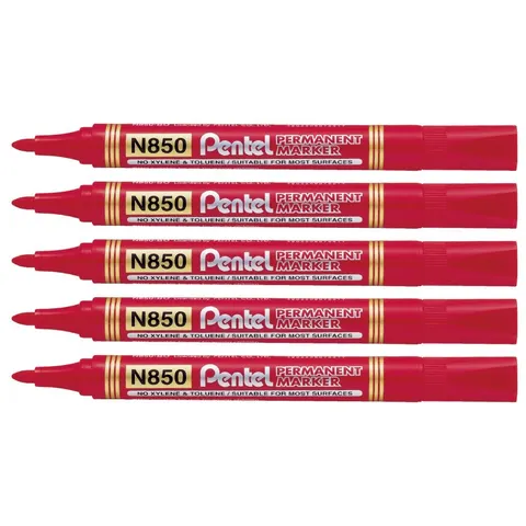 Zestaw 5x Marker permanentny Pentel N850 czerwony