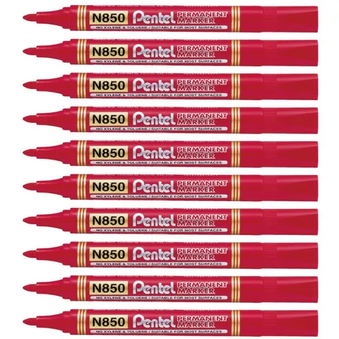 Zestaw 10x Marker permanentny Pentel N850 czerwony