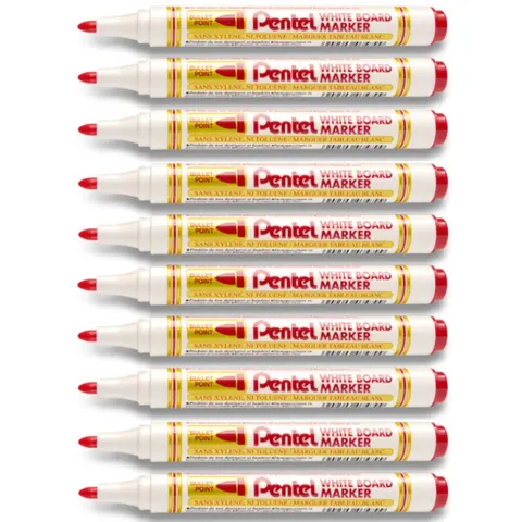 Zestaw 10x Marker do tablic suchościeralnych Pentel MW85 czerwony