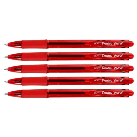 Zestaw 5x Długopis automatyczny Pentel BK417 WOW czerwony