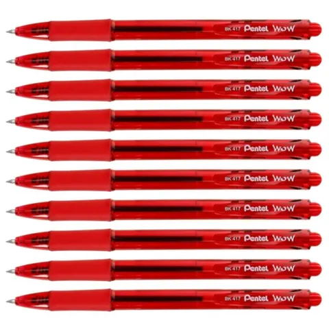 Zestaw 10x Długopis automatyczny Pentel BK417 WOW czerwony